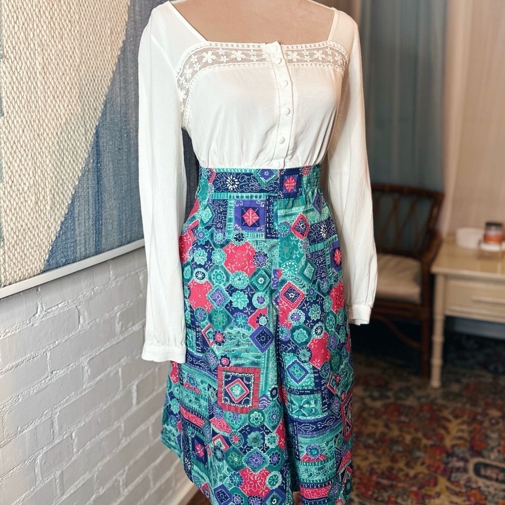 Koret Francisca Vintage Blue Green Wide Leg Shorts